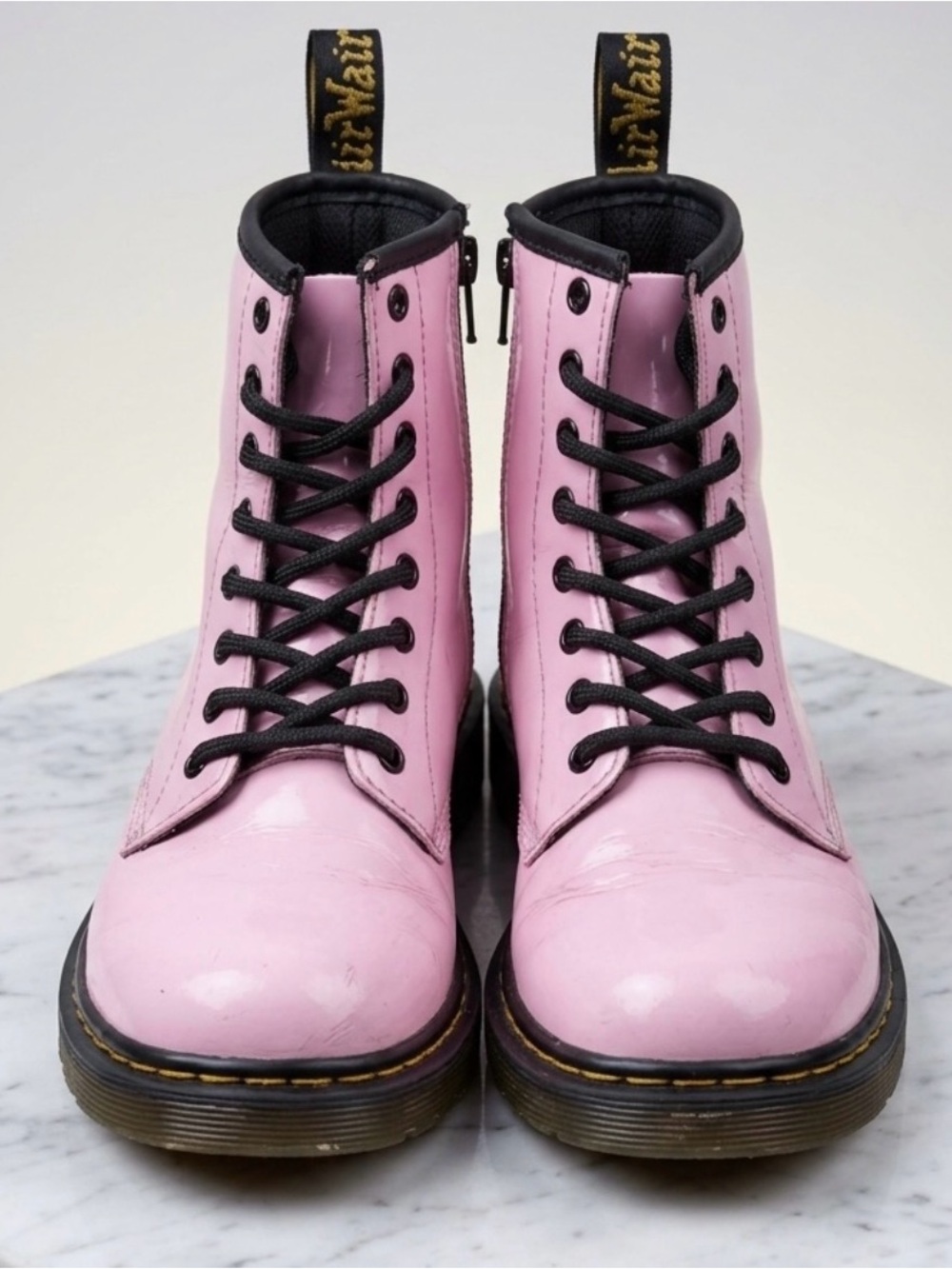 Dr. Martens Pink Gloss Lace-Up Combat Boots